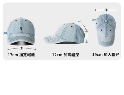 Washed Baseball Cap Denim Lettering Embroidered