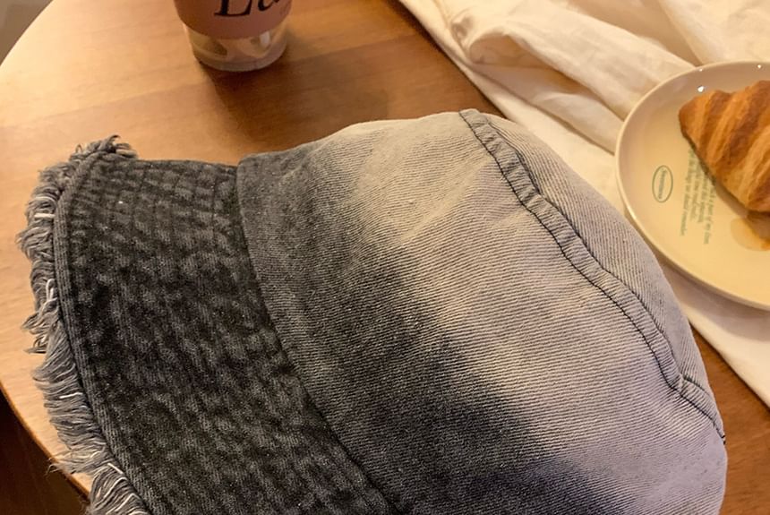 Hat Washed Bucket Gradient Denim Frayed