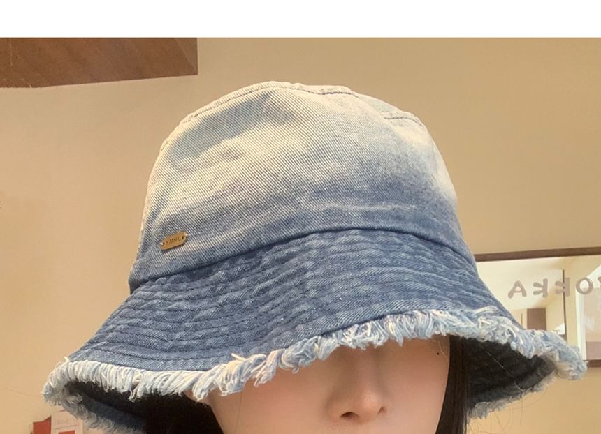 Gradient Washed Frayed Denim Bucket Hat