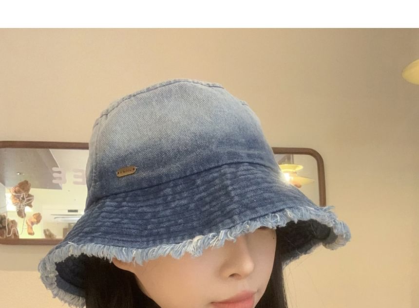 Gradient Washed Frayed Denim Bucket Hat