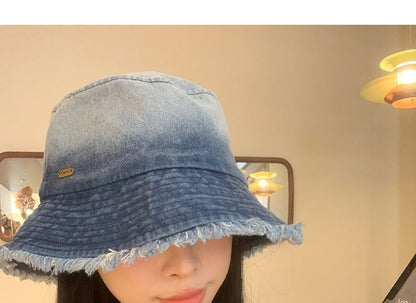 Hat Washed Bucket Gradient Denim Frayed