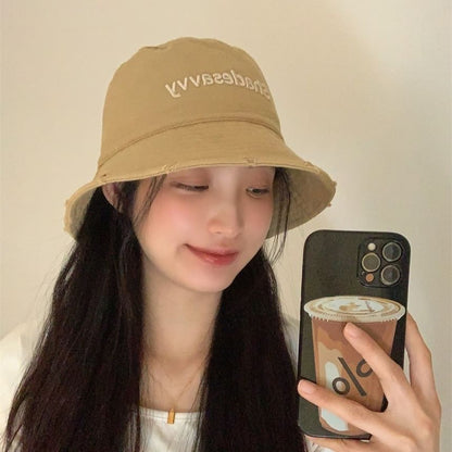 Embroidered Hat Bucket Lettering Distressed