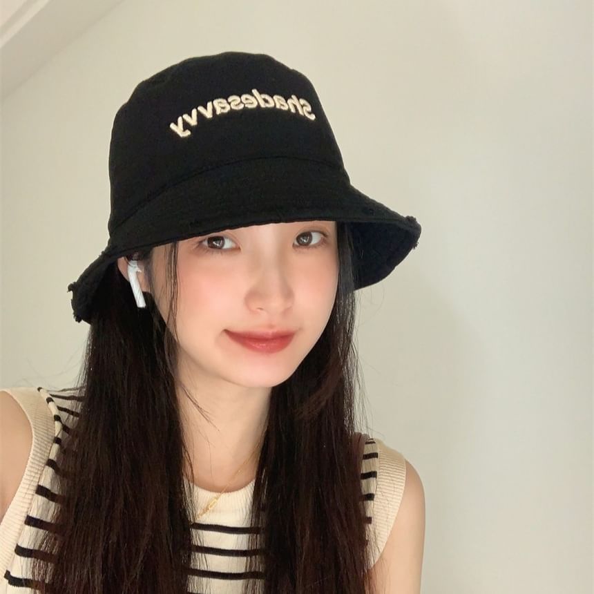 Embroidered Hat Bucket Lettering Distressed