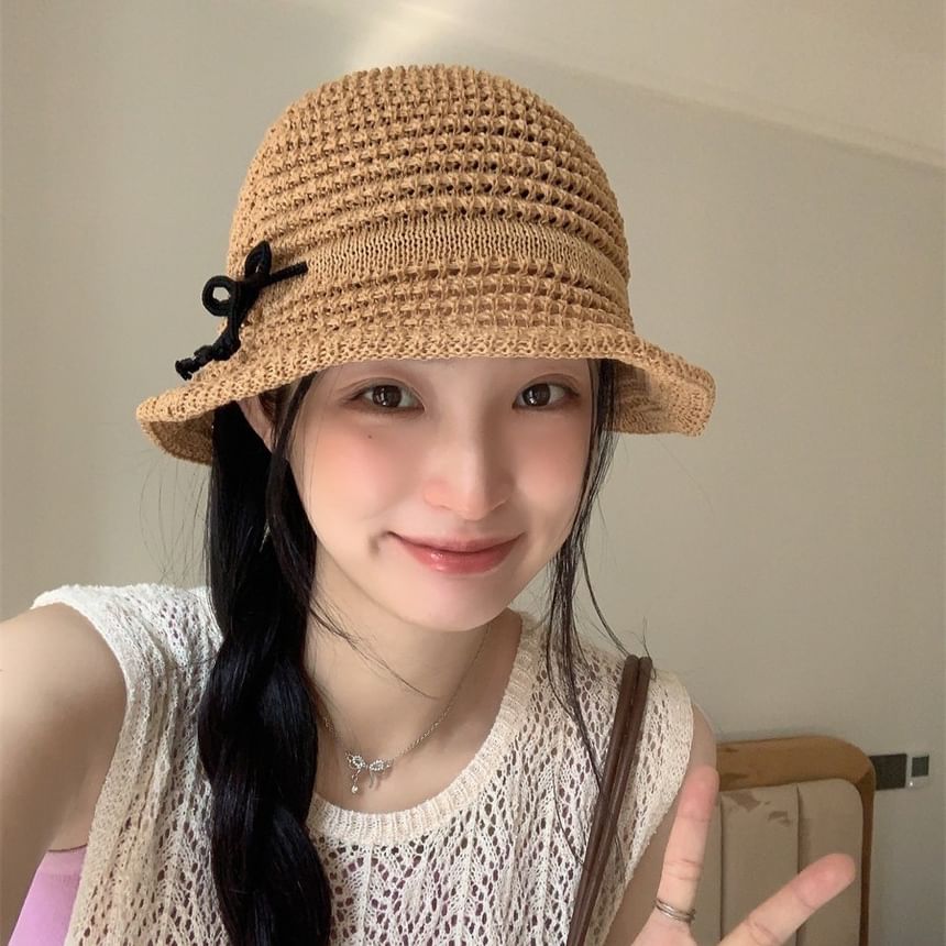 Accent Hat Bucket Woven Bow