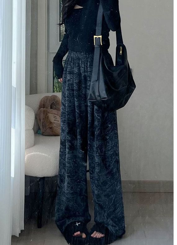 Ink Painting Print High Rise Elastic Waist Wide Leg Sweatpants