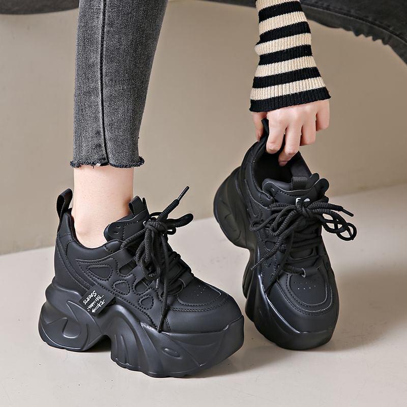 Platform Sneakers Lace-Up Applique
