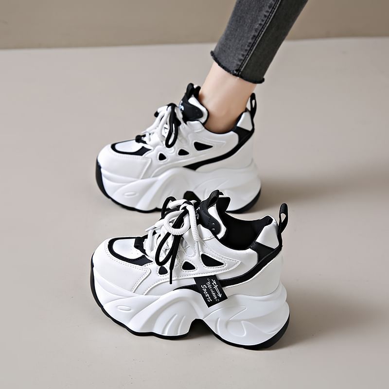 Platform Sneakers Lace-Up Applique