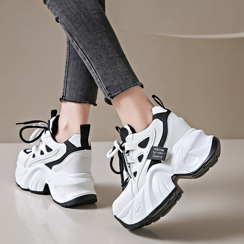 Platform Sneakers Lace-Up Applique