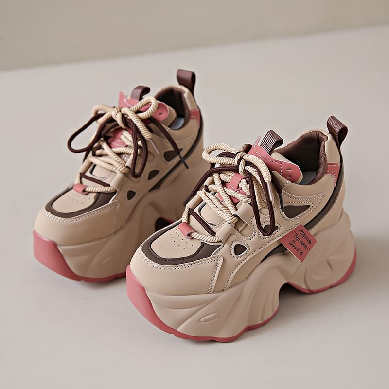 Platform Sneakers Lace-Up Applique