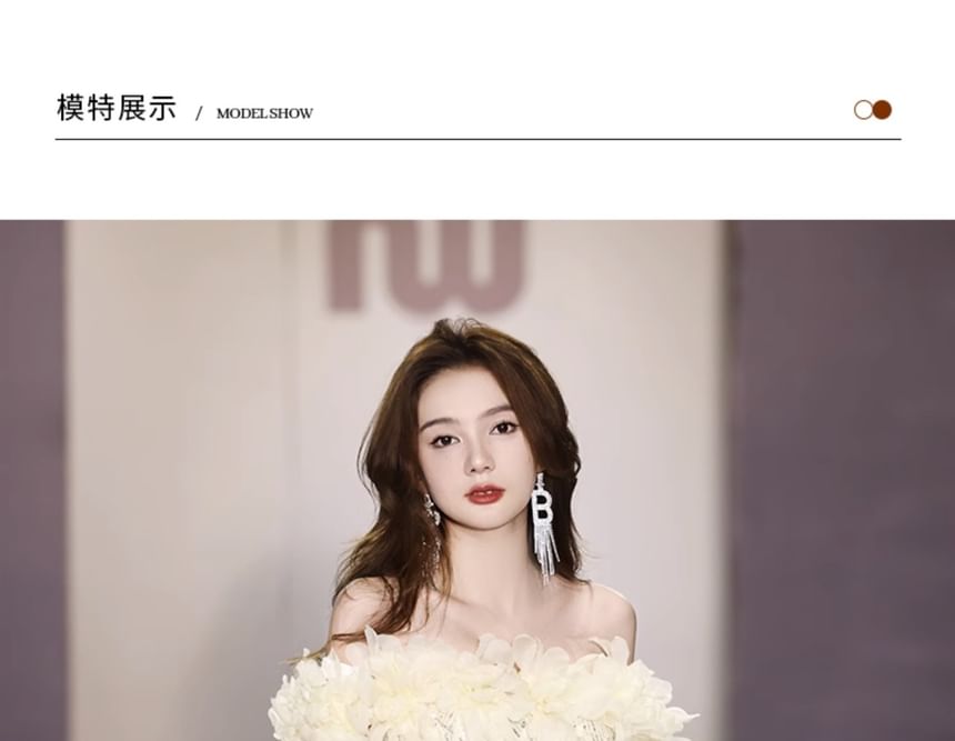 Evening Sequin Off-Shoulder Gown Mermaid Flower Detail