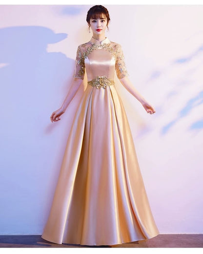 A-Line Gown Sequin Short-Sleeve Evening