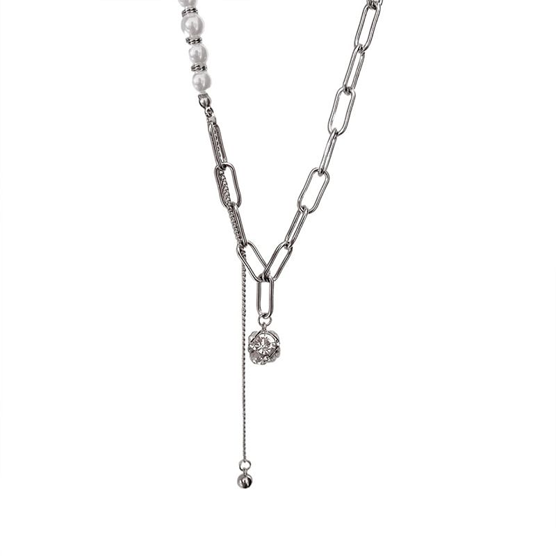 Faux Necklace Chain Pearl Rhinestone