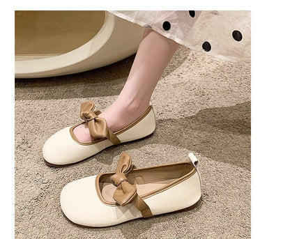 Bow Accent Faux Leather Mary Jane Flats