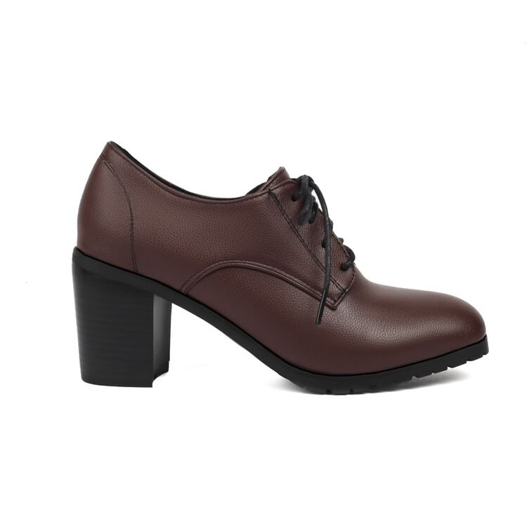 Pumps Leather Chunky Lace-Up Plain Heel Faux