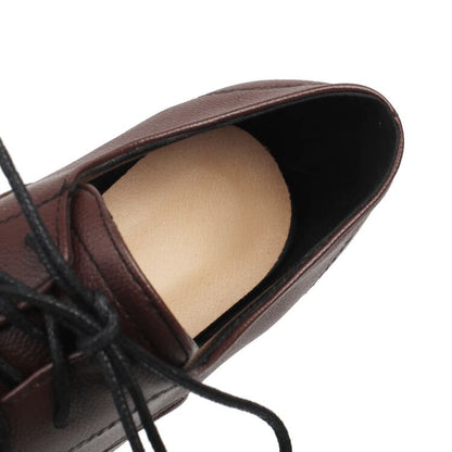 Pumps Leather Chunky Lace-Up Plain Heel Faux