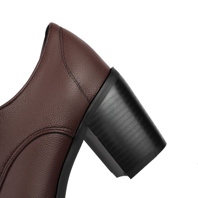Pumps Leather Chunky Lace-Up Plain Heel Faux