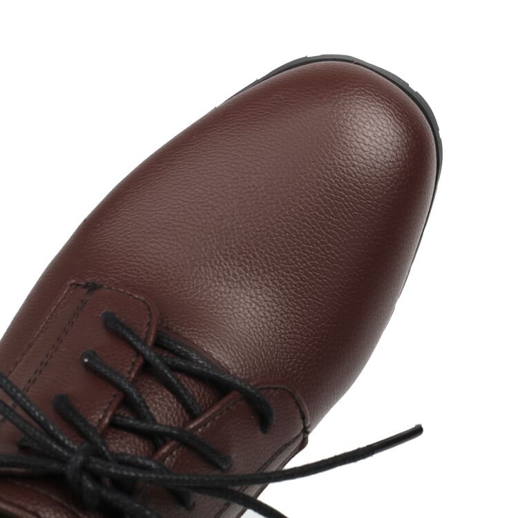 Pumps Leather Chunky Lace-Up Plain Heel Faux