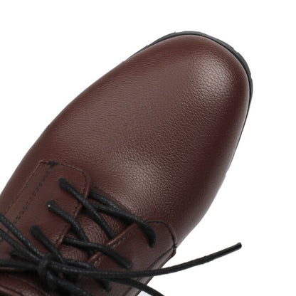 Pumps Leather Chunky Lace-Up Plain Heel Faux