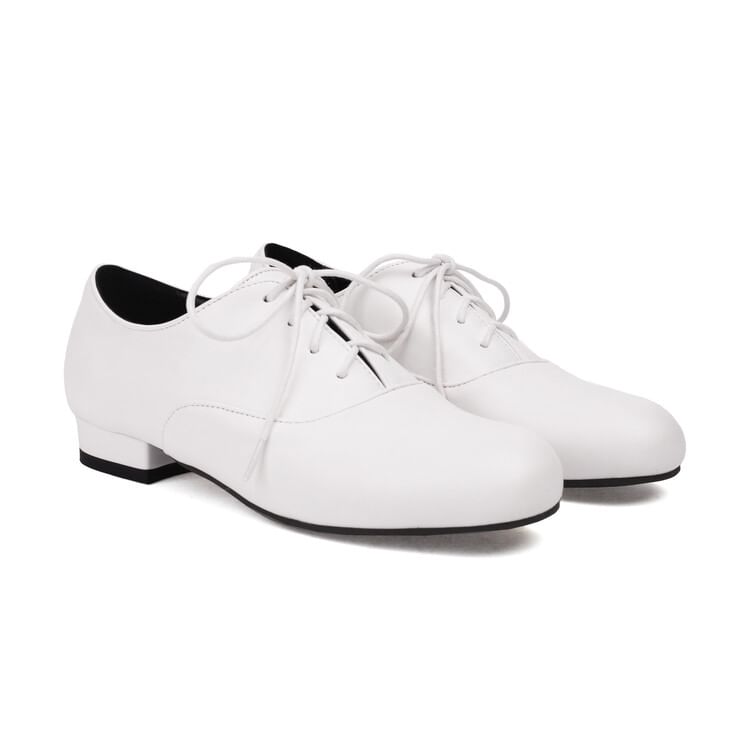 Heel Plain Leather Lace-Up Chunky Faux Shoes