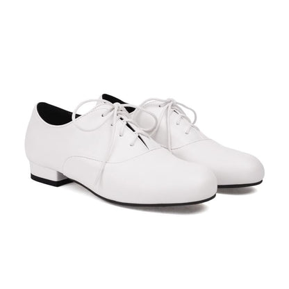 Heel Plain Leather Lace-Up Chunky Faux Shoes