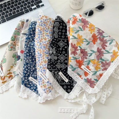 Print Lace Trim Headkerchief