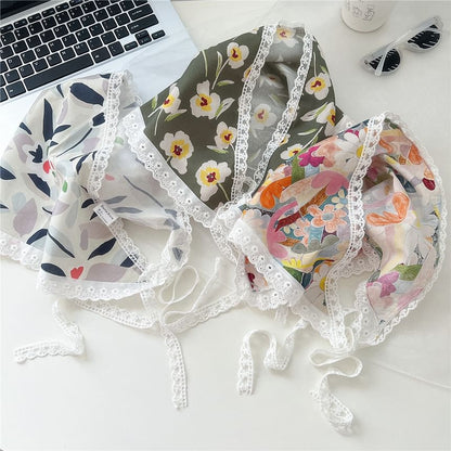 Print Lace Trim Headkerchief