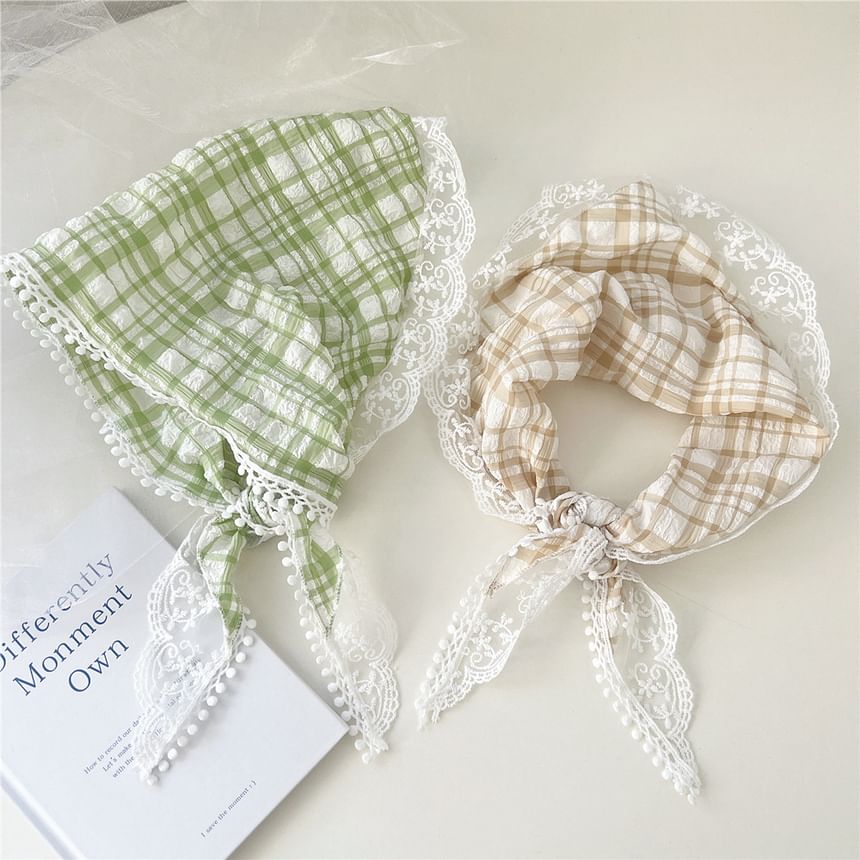 Plaid Lace Trim Headkerchief