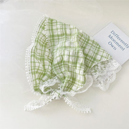 Plaid Lace Trim Headkerchief