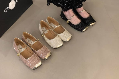 Square-Toe Sequined Mary Jane Shoes