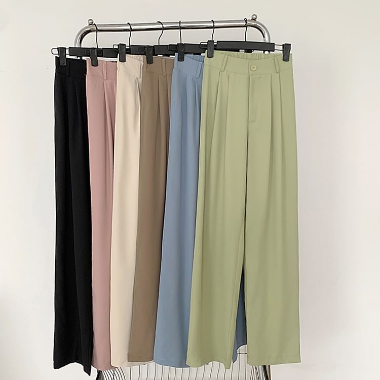 High Waist Plain Loose Fit Dress Pants