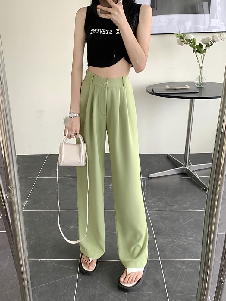 High Waist Plain Loose Fit Dress Pants