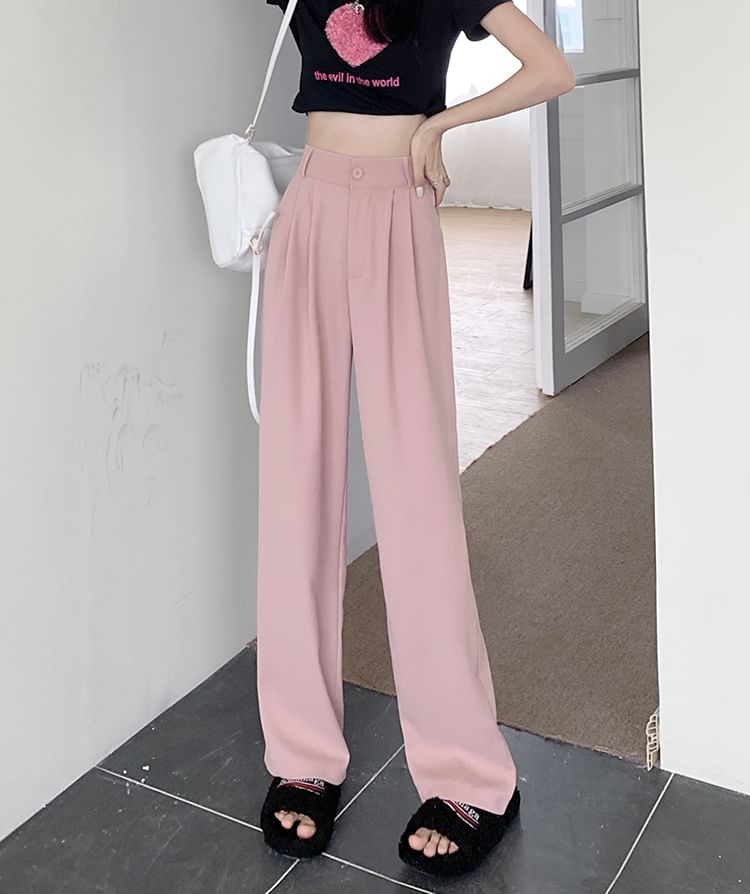 High Waist Plain Loose Fit Dress Pants