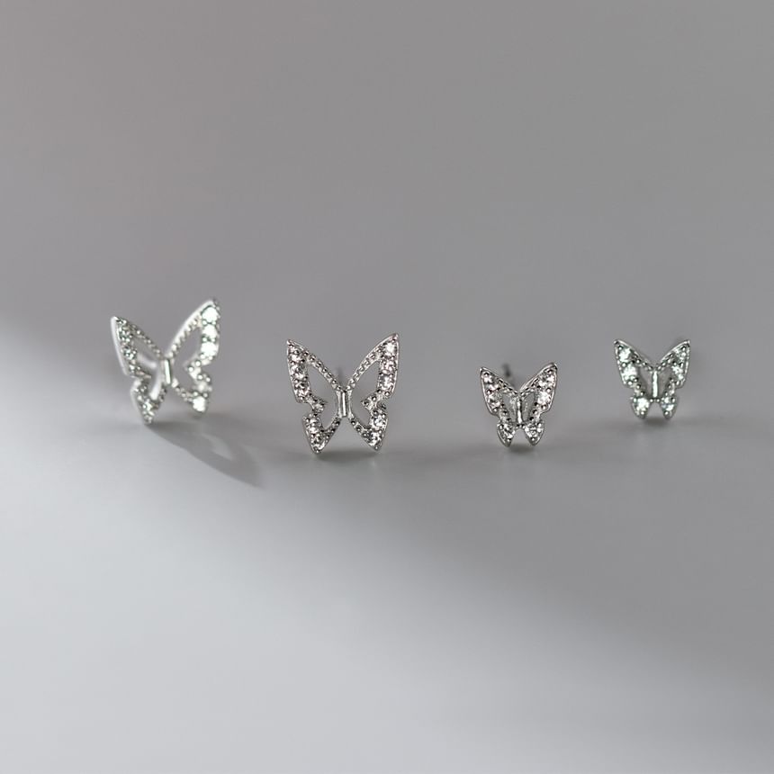 Butterfly Rhinestone Sterling Silver Stud Earring (Various Designs)