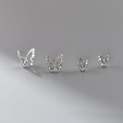 Butterfly Rhinestone Sterling Silver Stud Earring (Various Designs)