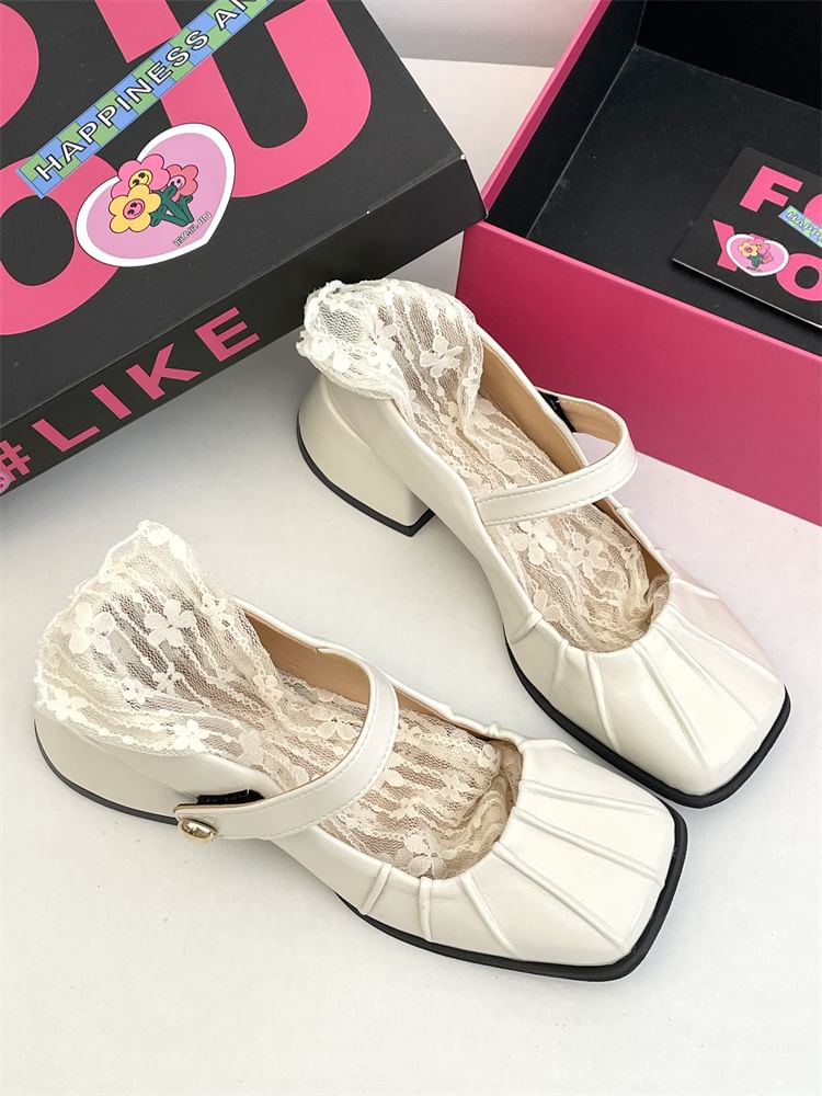 Block Heel Plain Mary Jane Shoes