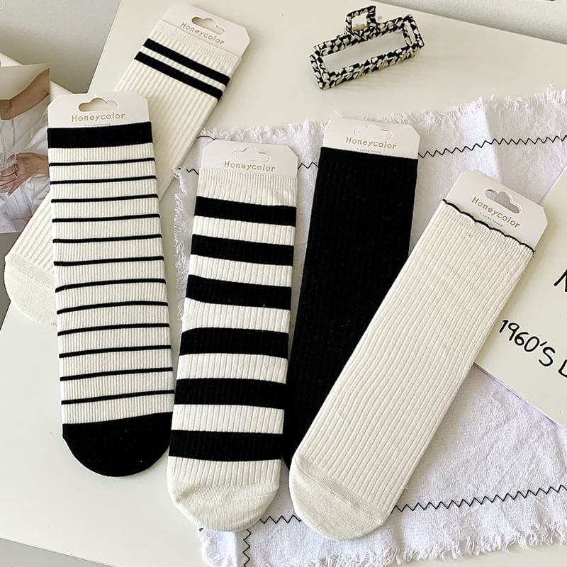 Striped Socks / Plain Socks / Contrast Trim Socks