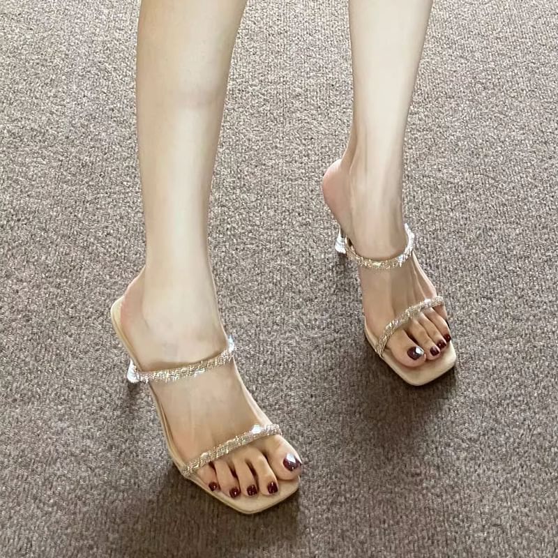 Rhinestone Heel Slide Sandals High