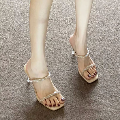 Rhinestone Heel Slide Sandals High
