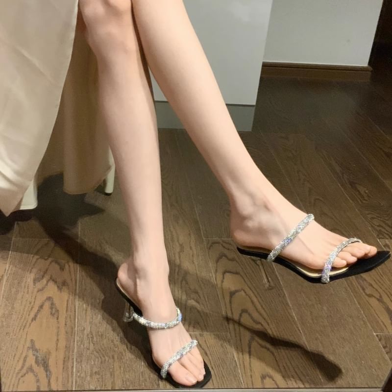 Rhinestone Heel Slide Sandals High
