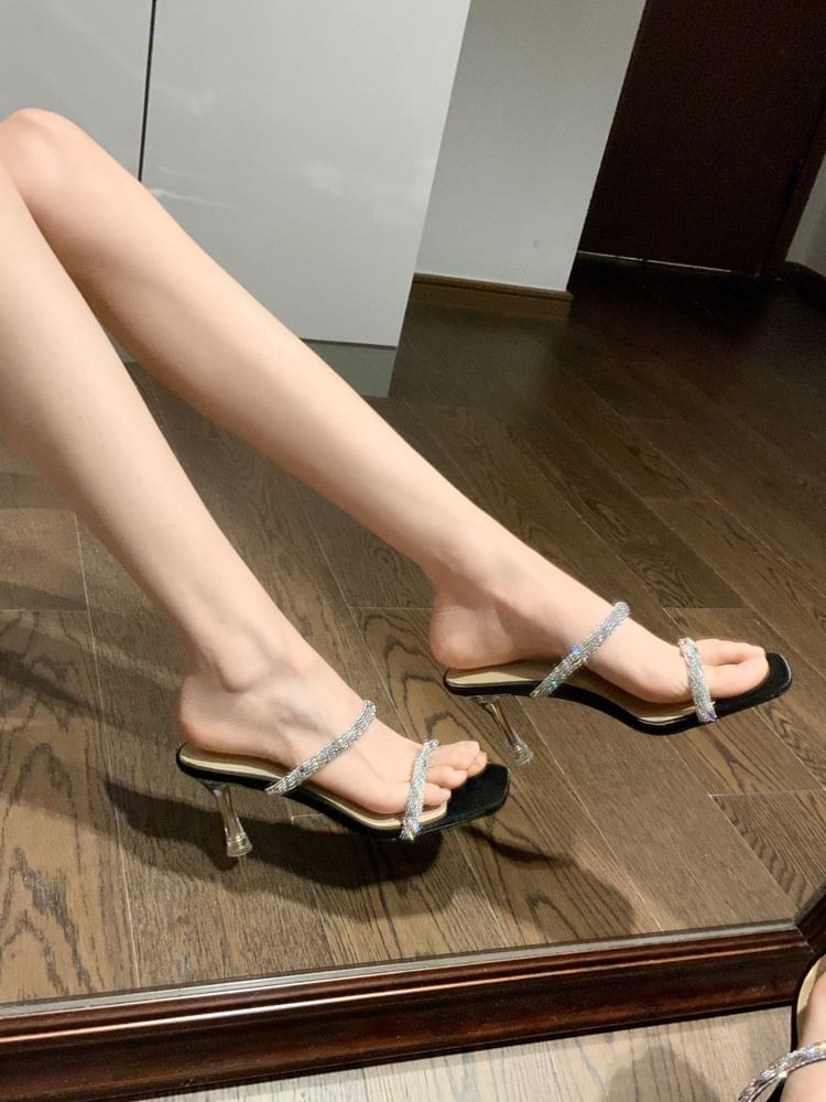 Rhinestone Heel Slide Sandals High