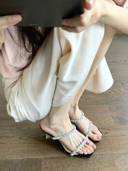 Rhinestone Heel Slide Sandals High
