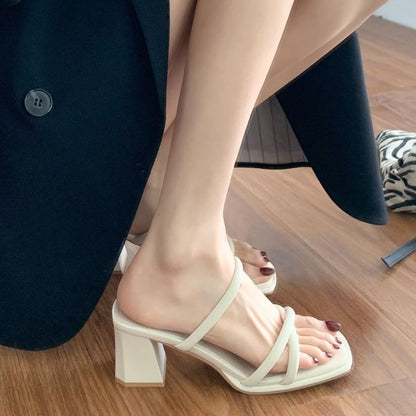 Chunky Sandals Slide Heel
