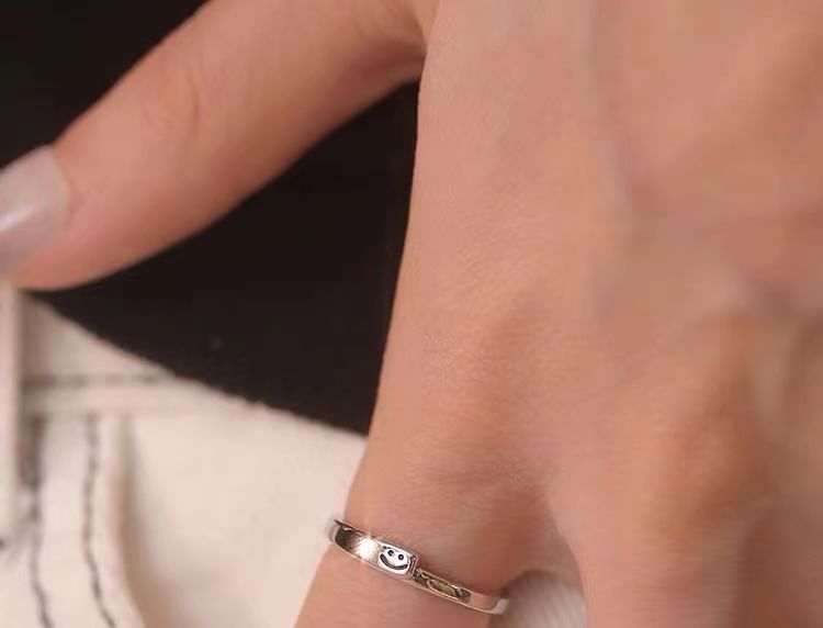 Smiley Face Sterling Silver Open Ring