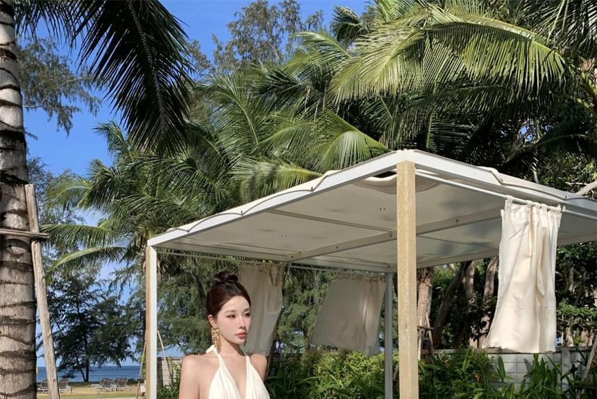 Dress Maxi Plain Halter A-Line V-Neck