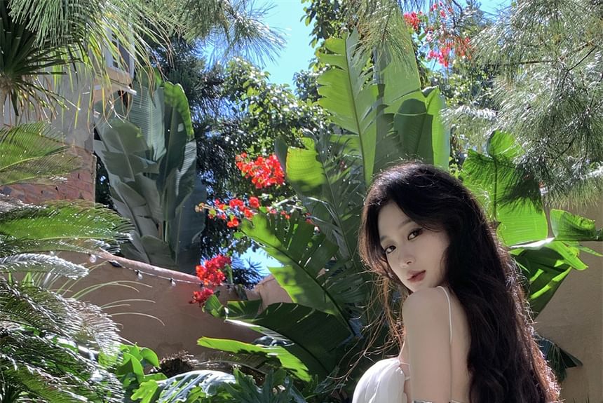 Spaghetti Plain Midi Dress Strap Pleated