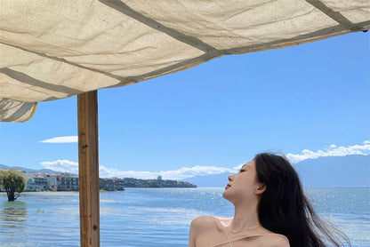 Spaghetti Plain Midi Dress Strap Pleated