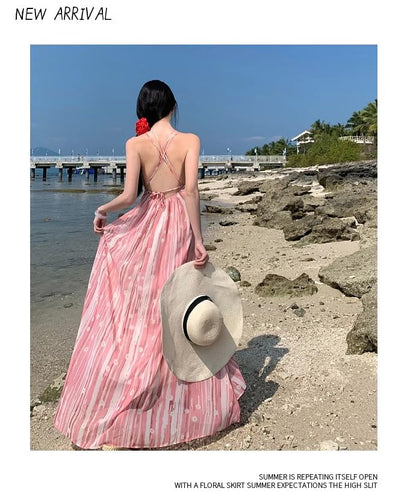 V-Neck Maxi Patterned Spaghetti Dress A-Line Strap