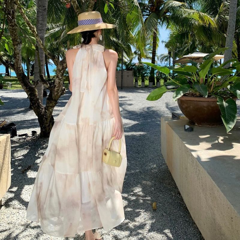 A-Line Floral Dress Maxi Sleeveless