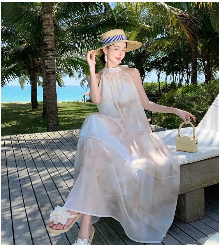 A-Line Floral Dress Maxi Sleeveless