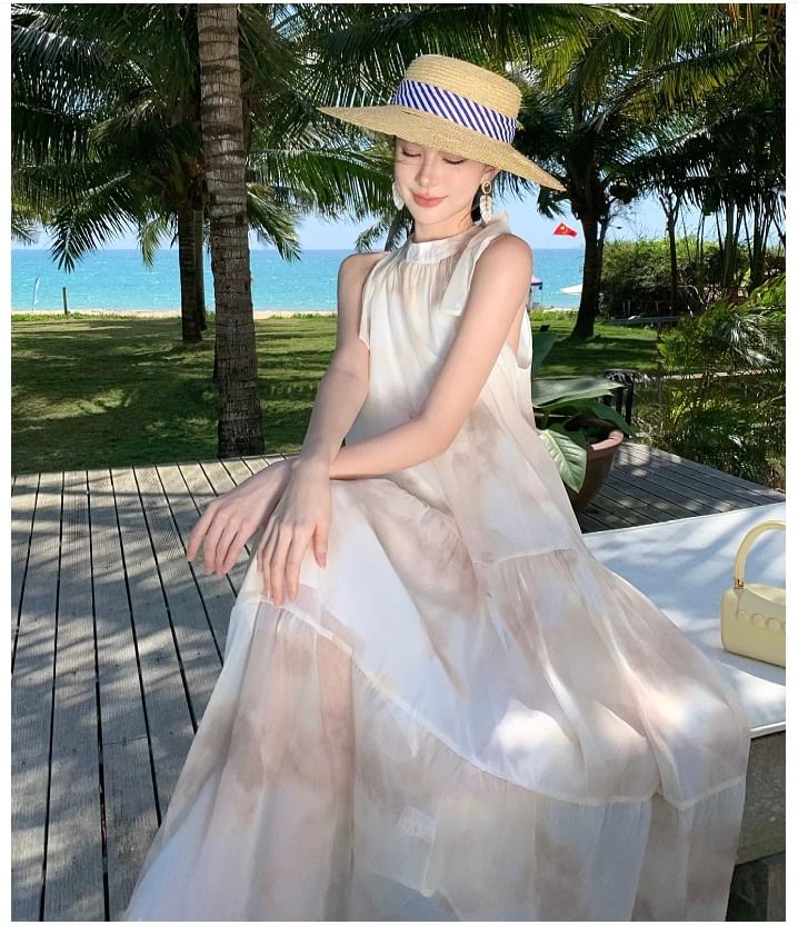 A-Line Floral Dress Maxi Sleeveless